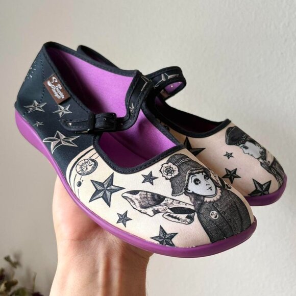 y2k 2000s emo art design purple mary jane sandals flats women's 7 - Picture 1 of 7